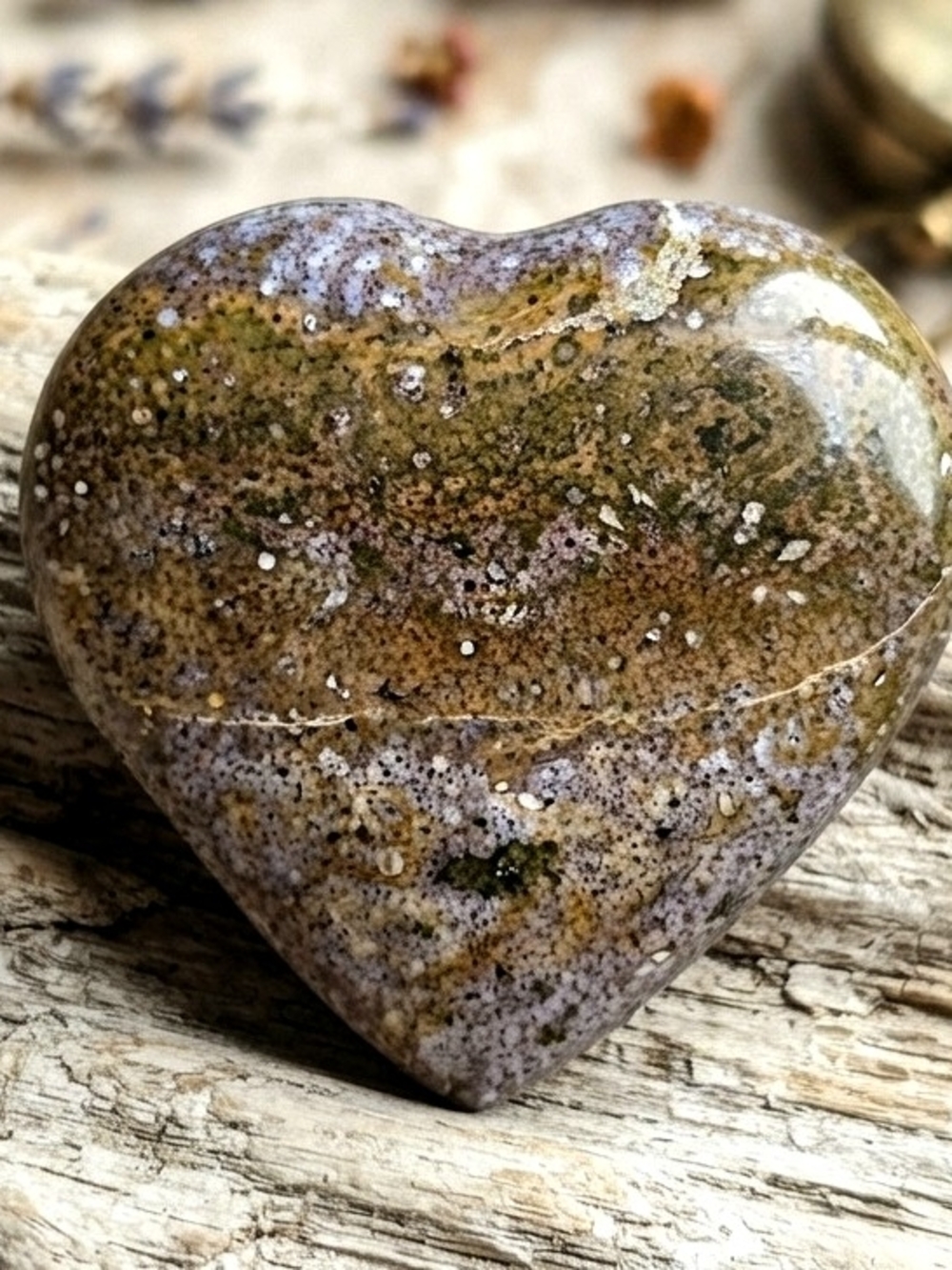 Purple Brown Ocean Jasper Heart (Orbicular) Stone of Joy, Madagascar 80 grams 2"